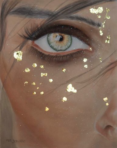 "Cuadro  realizado en pastel seco. Dibujo de un ojo de mujer de color verde. Realizado por Cuchiart by Mar Botonero"
